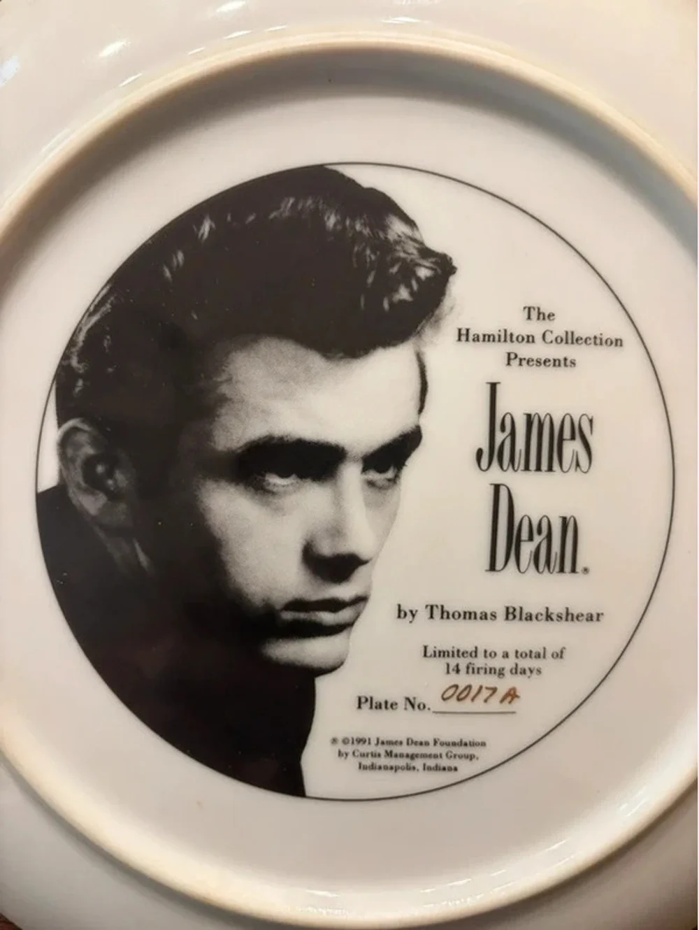 Vintage James Dean Hamilton Collection Collector Plate Thomas Blackshear #0017A